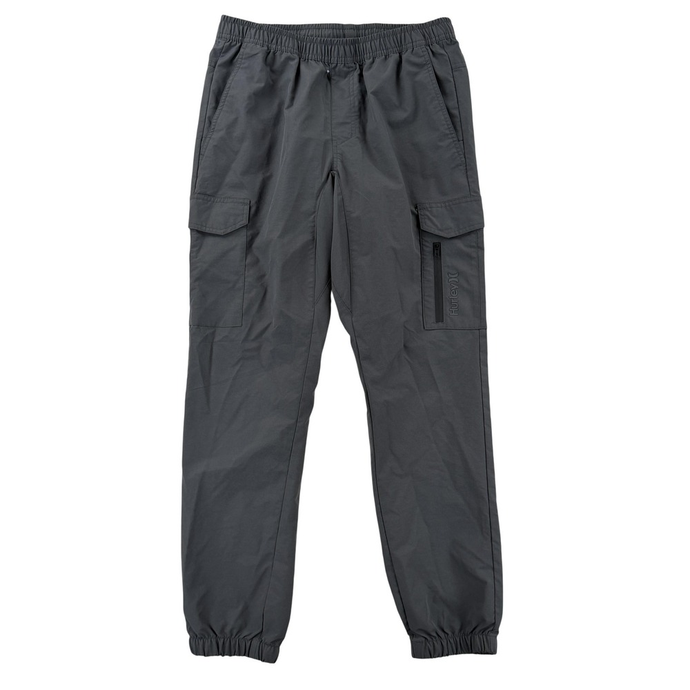 Hurley Jogger Pants Mens Small Gray Woven Lightweight Cargo Pockets Zip Dri Fit